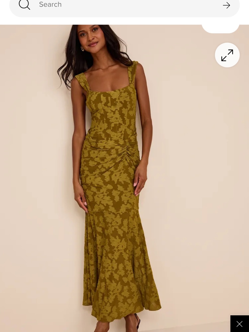 Lulu's Olive Green Floral Jacquard Square-Neck Maxi Dress